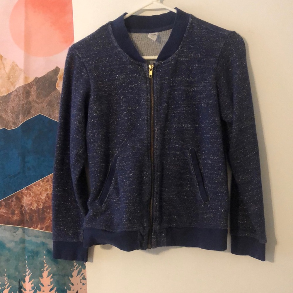 Old Navy Blue and gold flecked zip up bomber jacket size youth xl/adult small